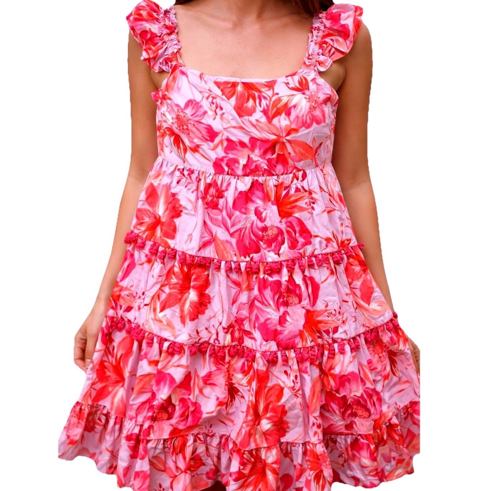Eliza J Floral Tiered Dress Pink Ruffle Strap Size 16 NWT